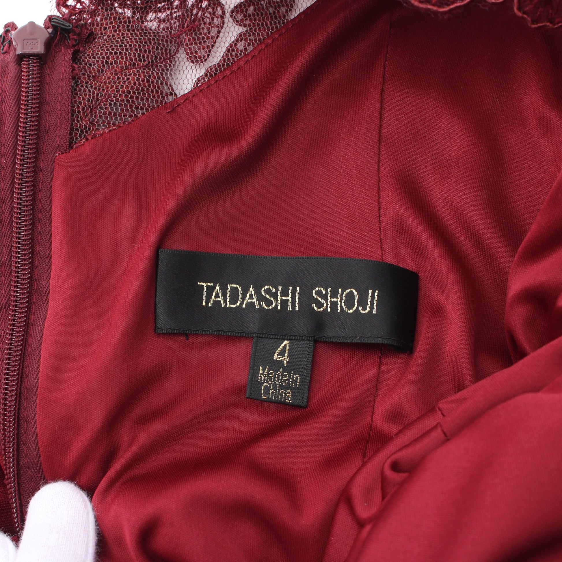 CORDED EMBROIDERY ON TULLE DRESS ドレスワンピース レーヨン ボルドー タダシショージ ワンピース TADASHI SHOJI