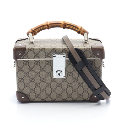 GUCCI × GLOBE-TROTTER バンブー GGスプリーム ヴァニティケース ハンドバッグ PVC レザー ベージュ ブラウン 2WAY グッチ バッグ GUCCI