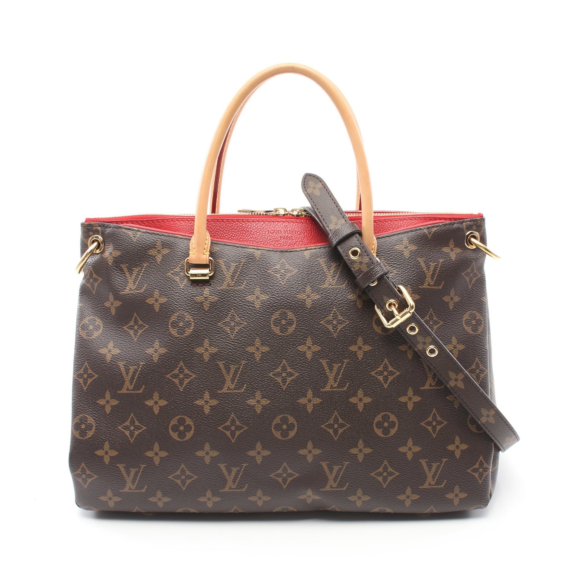 パラス モノグラム スリーズ ハンドバッグ PVC レザー ブラウン レッド 2WAY ルイヴィトン バッグ LOUIS VUITTON