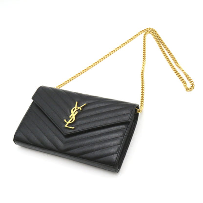 カサンドラ クラシック チェーンウォレット ショルダーバッグ レザー ブラック イヴサンローラン バッグ YVES SAINT LAURENT