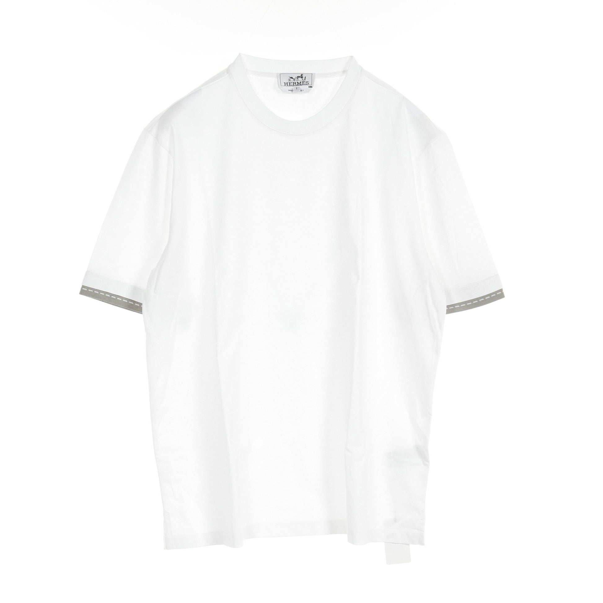 Piqures Sellier Tシャツ クルーネック コットン ホワイト グレー エルメス トップス HERMES