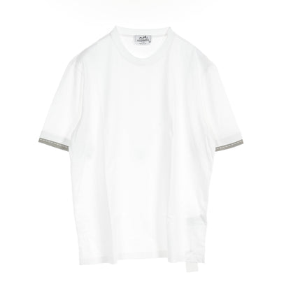 Piqures Sellier Tシャツ クルーネック コットン ホワイト グレー エルメス トップス HERMES