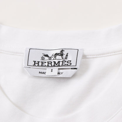 Piqures Sellier Tシャツ クルーネック コットン ホワイト グレー エルメス トップス HERMES