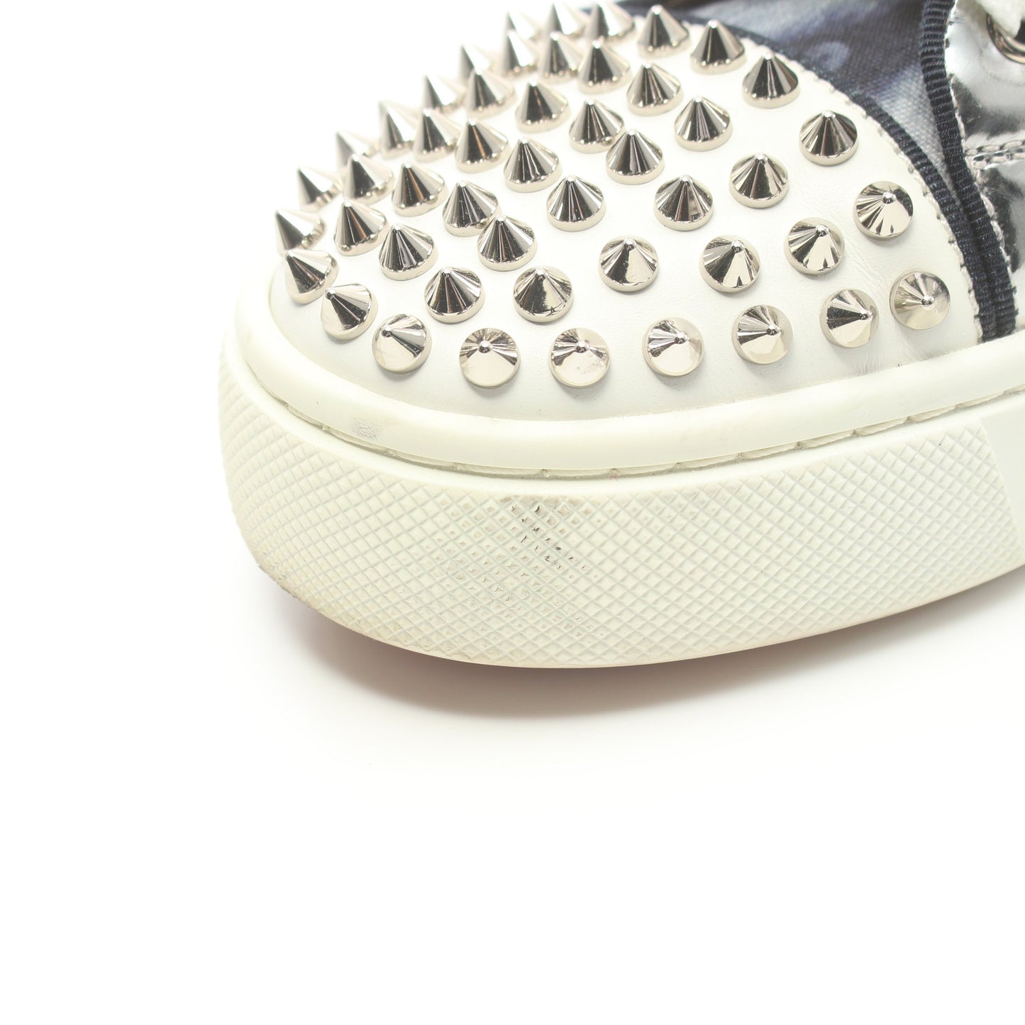 SUPER LOU SPIKES ハイカットスニーカー キャンバス レザー ネイビー ホワイト シルバー スタッズ クリスチャンルブタン シューズ Christian Louboutin