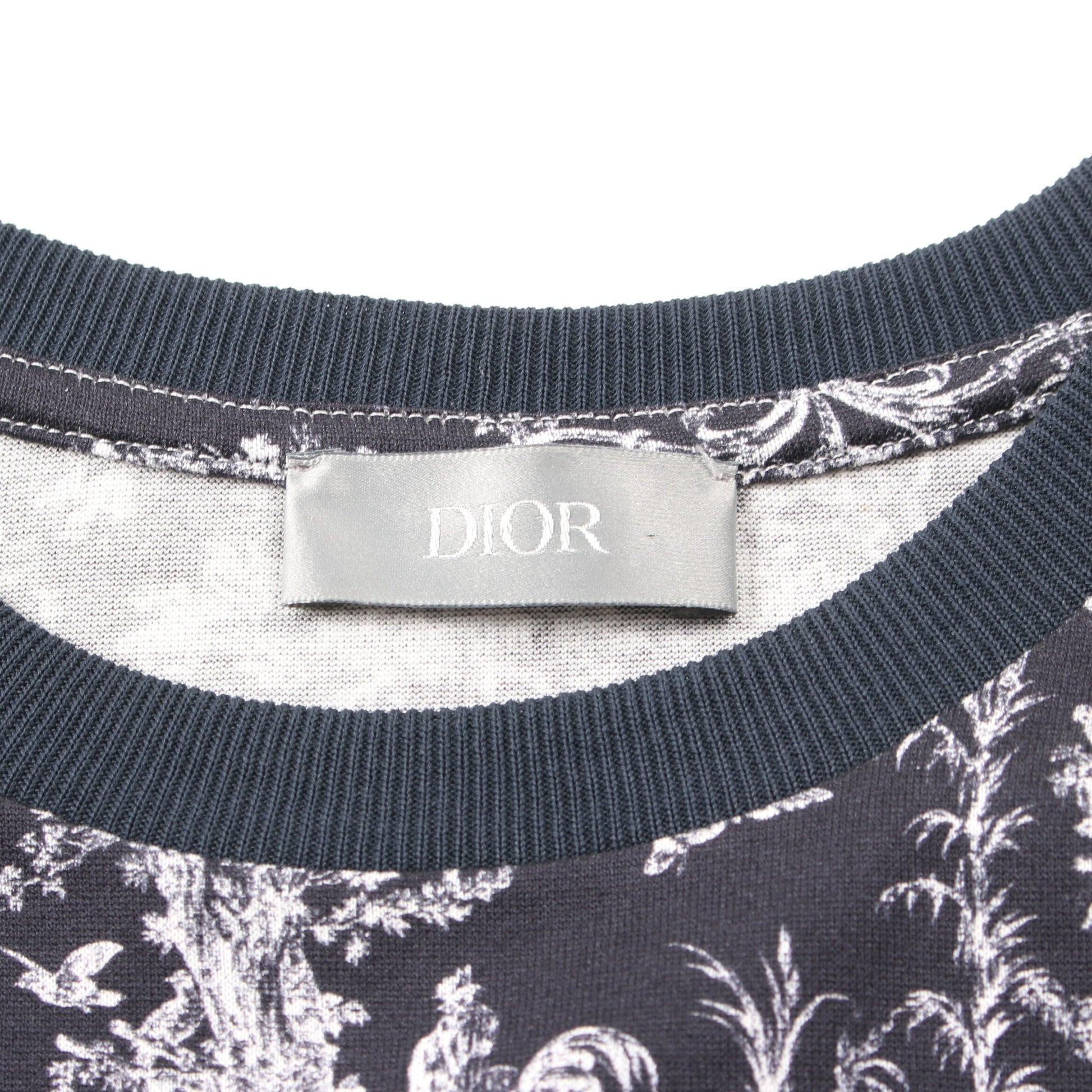 Tシャツ クルーネック 総柄 コットン ネイビー ホワイト ディオール トップス DIOR