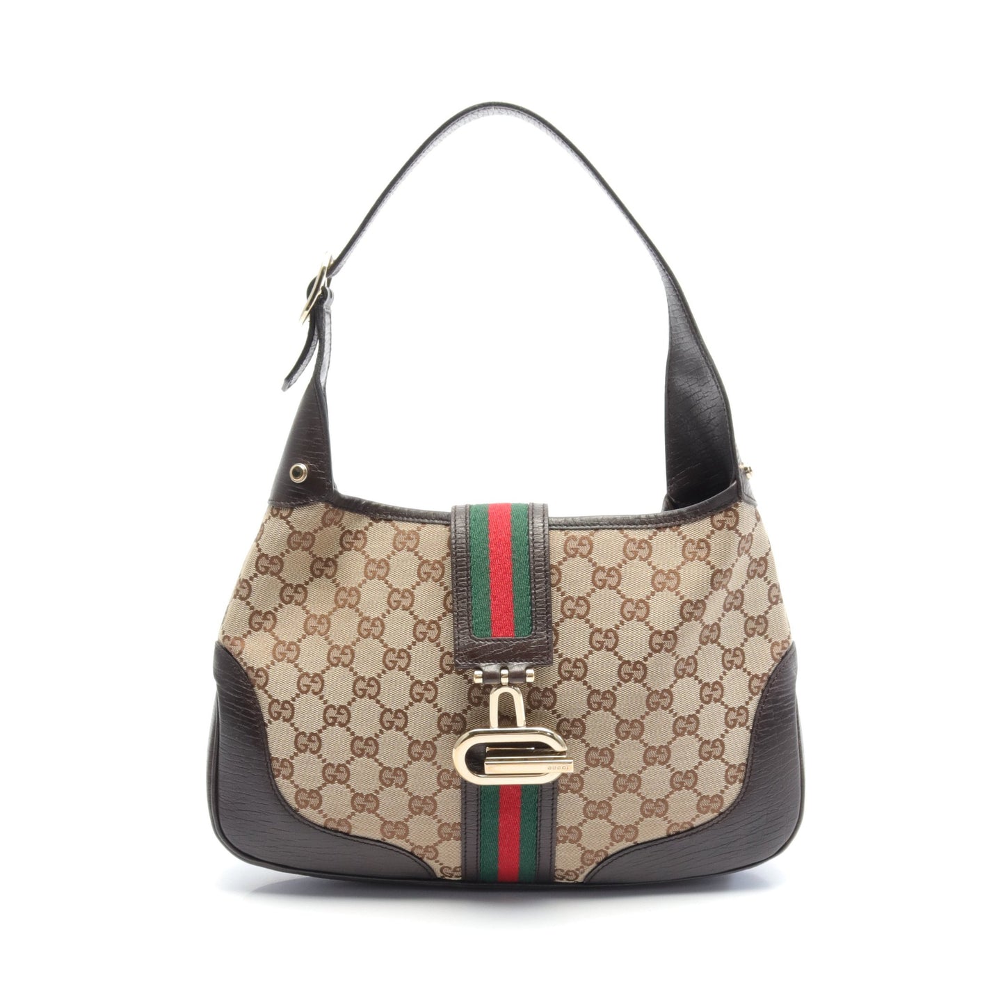 シェリーライン ワンショルダーバッグ キャンバス レザー ベージュ ダークブラウン マルチカラー グッチ バッグ GUCCI