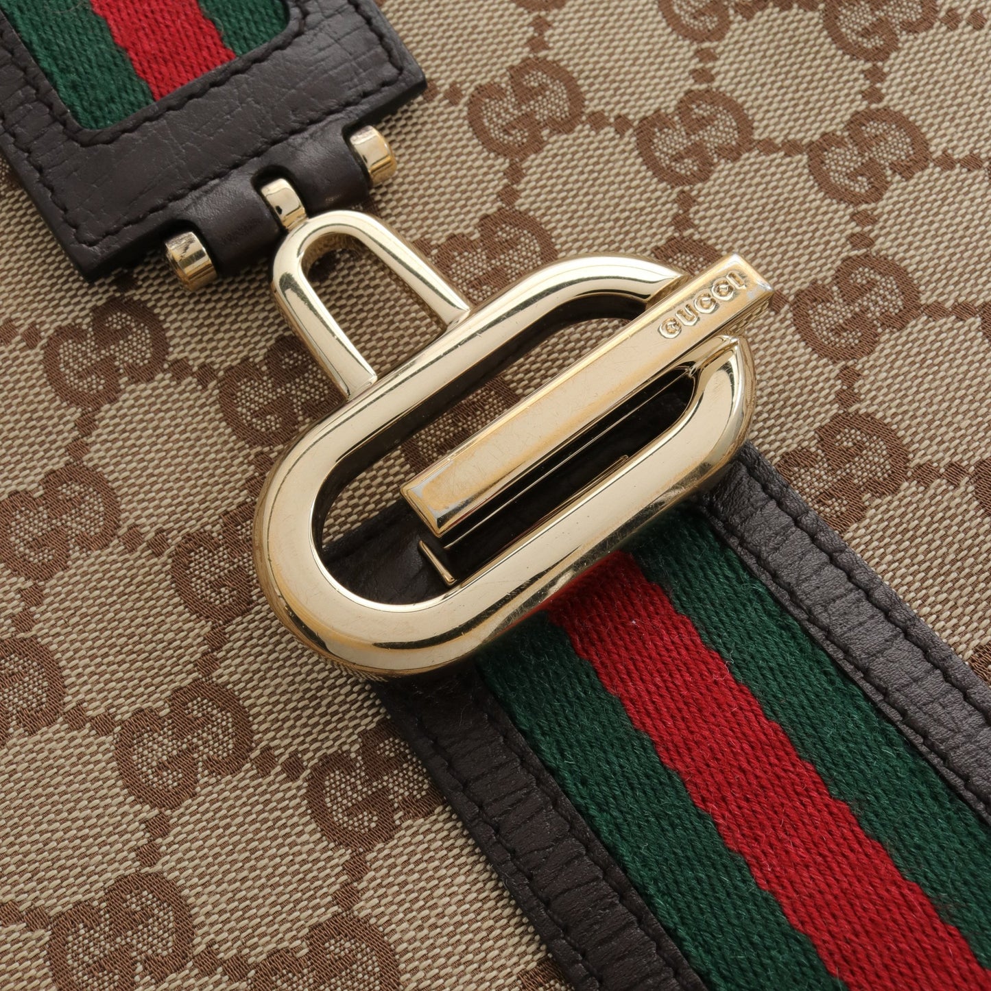 シェリーライン ワンショルダーバッグ キャンバス レザー ベージュ ダークブラウン マルチカラー グッチ バッグ GUCCI