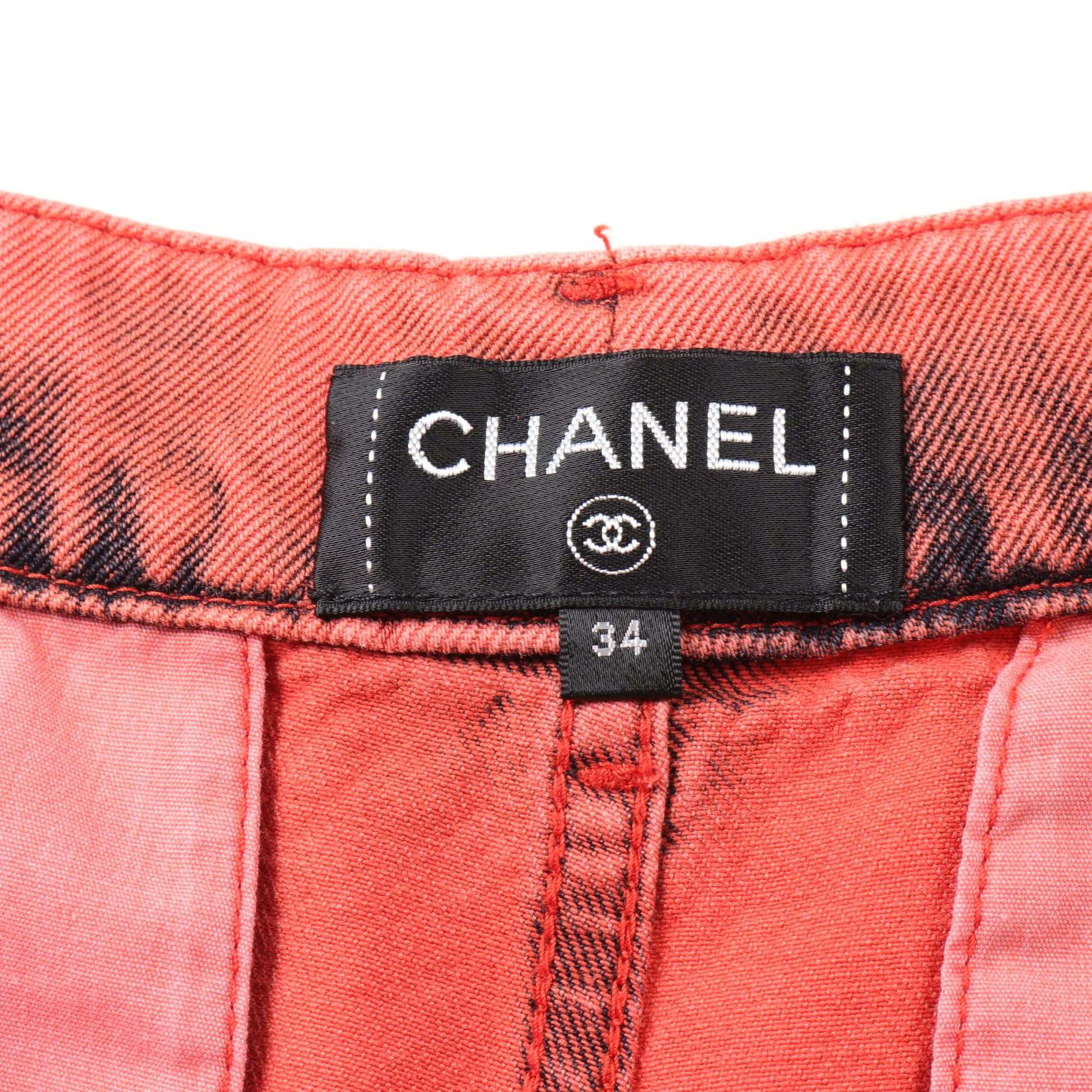 デニムパンツ コットン オレンジレッド ブラック シャネル ボトムス CHANEL