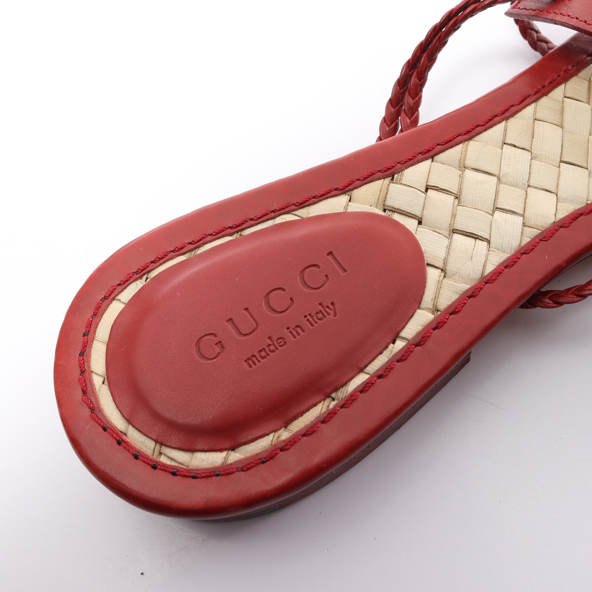 サンダル 編み込み レザー レッド グッチ シューズ GUCCI