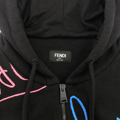 ジップアップ フーディ パーカー コットン ブラック フェンディ アウター FENDI