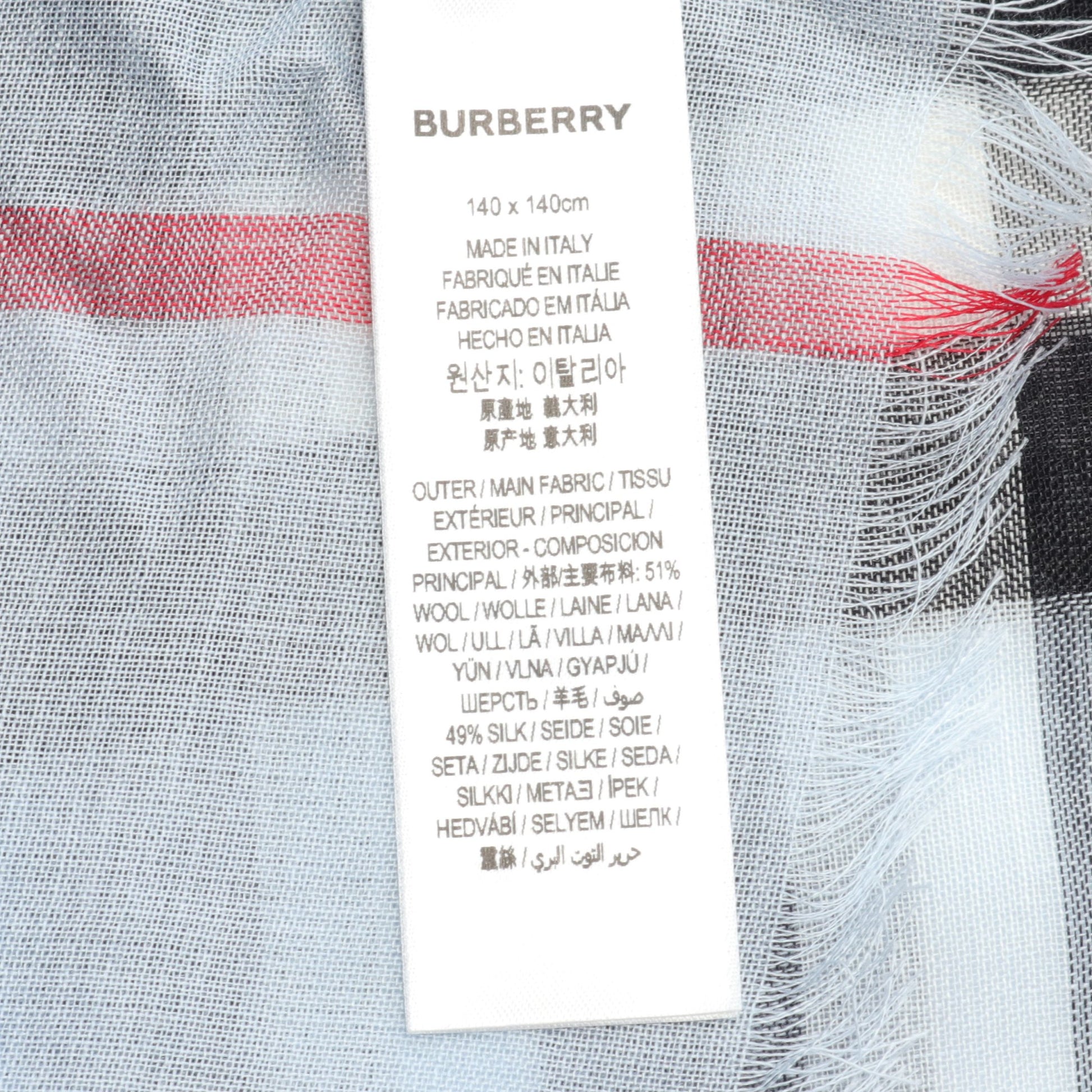 ストール チェック柄 ウール シルク ライトブルー バーバリー 財布・小物 BURBERRY