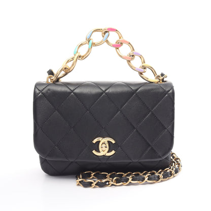 マトラッセ チェーンショルダーバッグ ラムスキン ブラック ゴールド金具 2WAY シャネル バッグ CHANEL