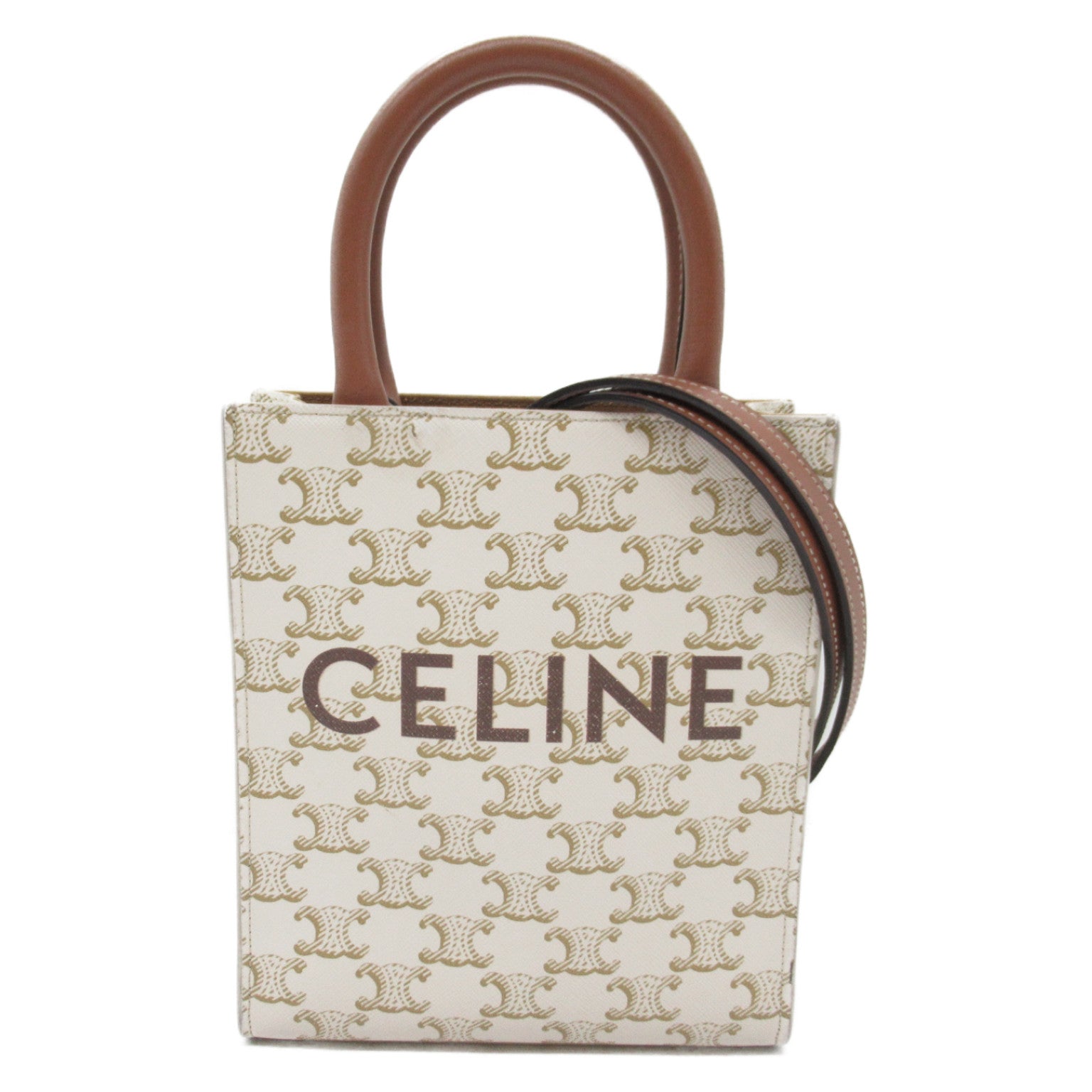 バーティカルカバ ショルダーバッグ キャンバス ホワイト ブラウン セリーヌ バッグ CELINE