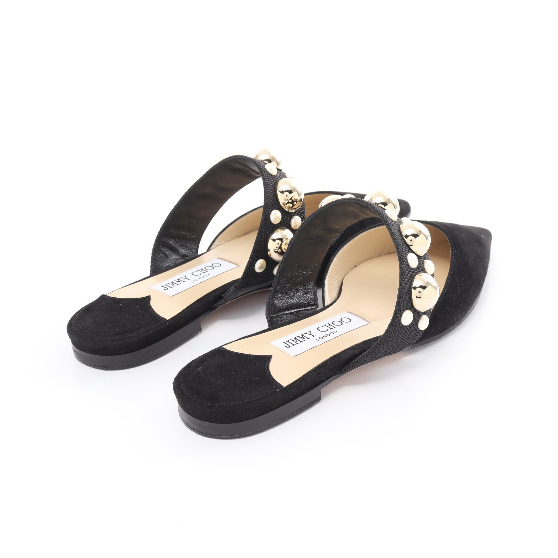 BASETTE FLAT ミュール サンダル スタッズ パール スエード ブラック ジミーチュウ シューズ JIMMY CHOO