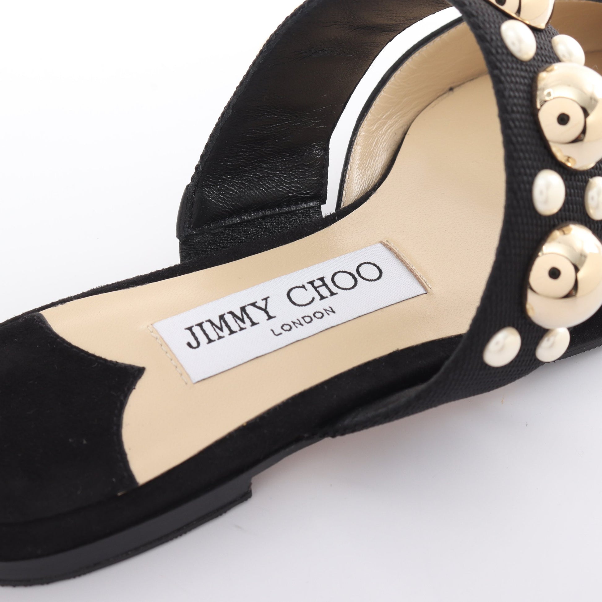 BASETTE FLAT ミュール サンダル スタッズ パール スエード ブラック ジミーチュウ シューズ JIMMY CHOO