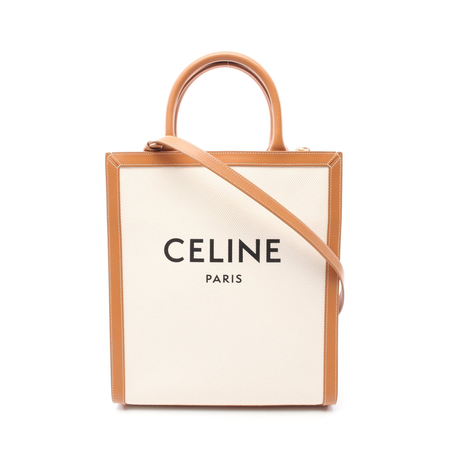 スモール バーティカル カバ ハンドバッグ トートバッグ キャンバス レザー オフホワイト ブラウン 2WAY セリーヌ バッグ CELINE