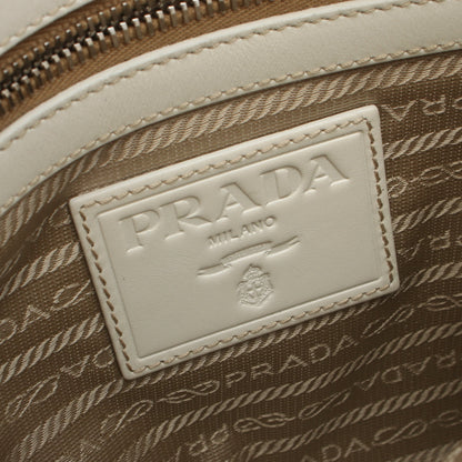 LOGO JACQUARD ショルダーバッグ キャンバス レザー ベージュ ホワイト プラダ バッグ PRADA