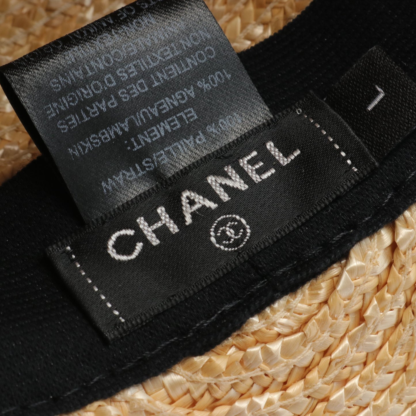 帽子 ストロー レザー ベージュ ブラック シャネル 財布・小物 CHANEL