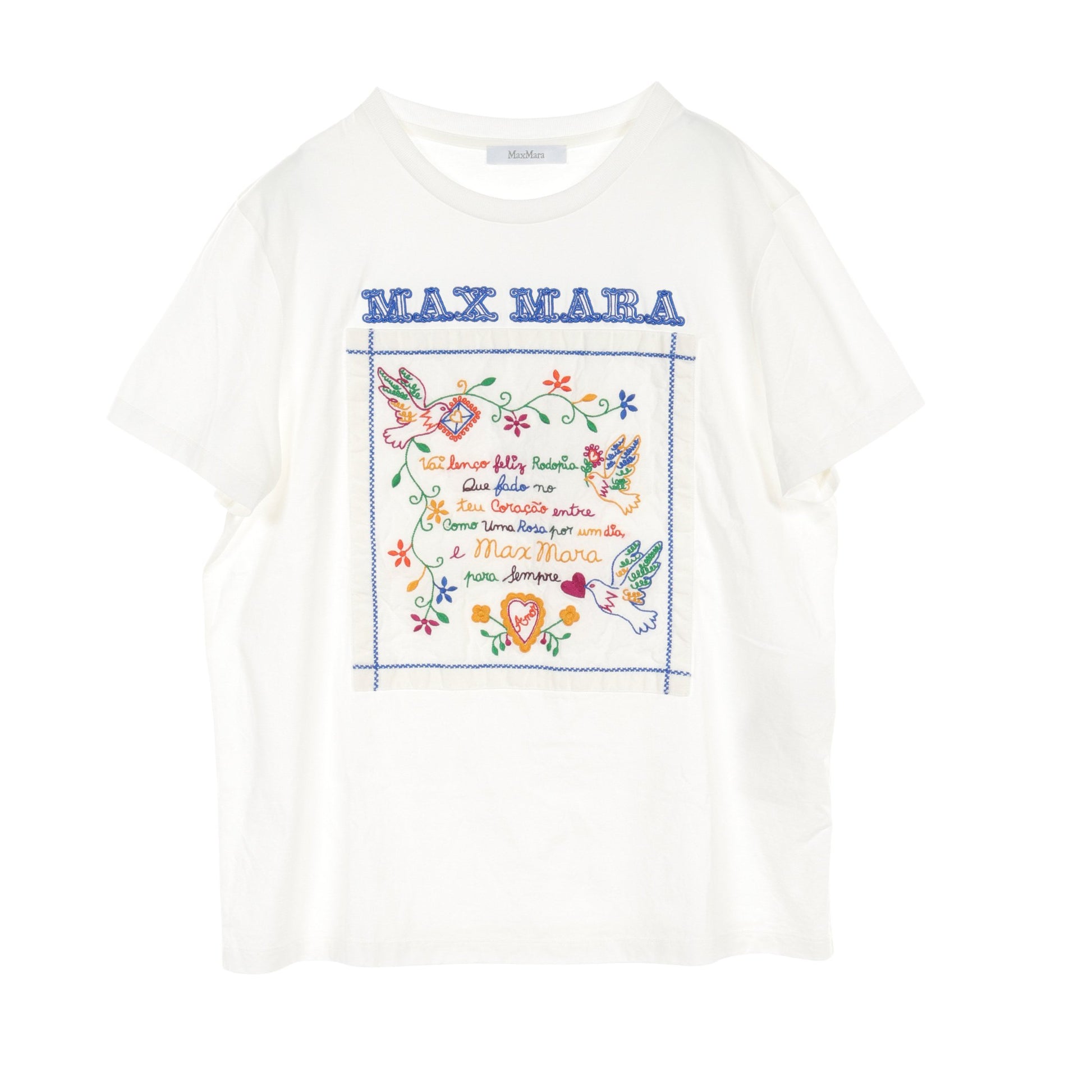 Tシャツ クルーネック 刺繍 コットン オフホワイト マックスマーラ トップス Max Mara