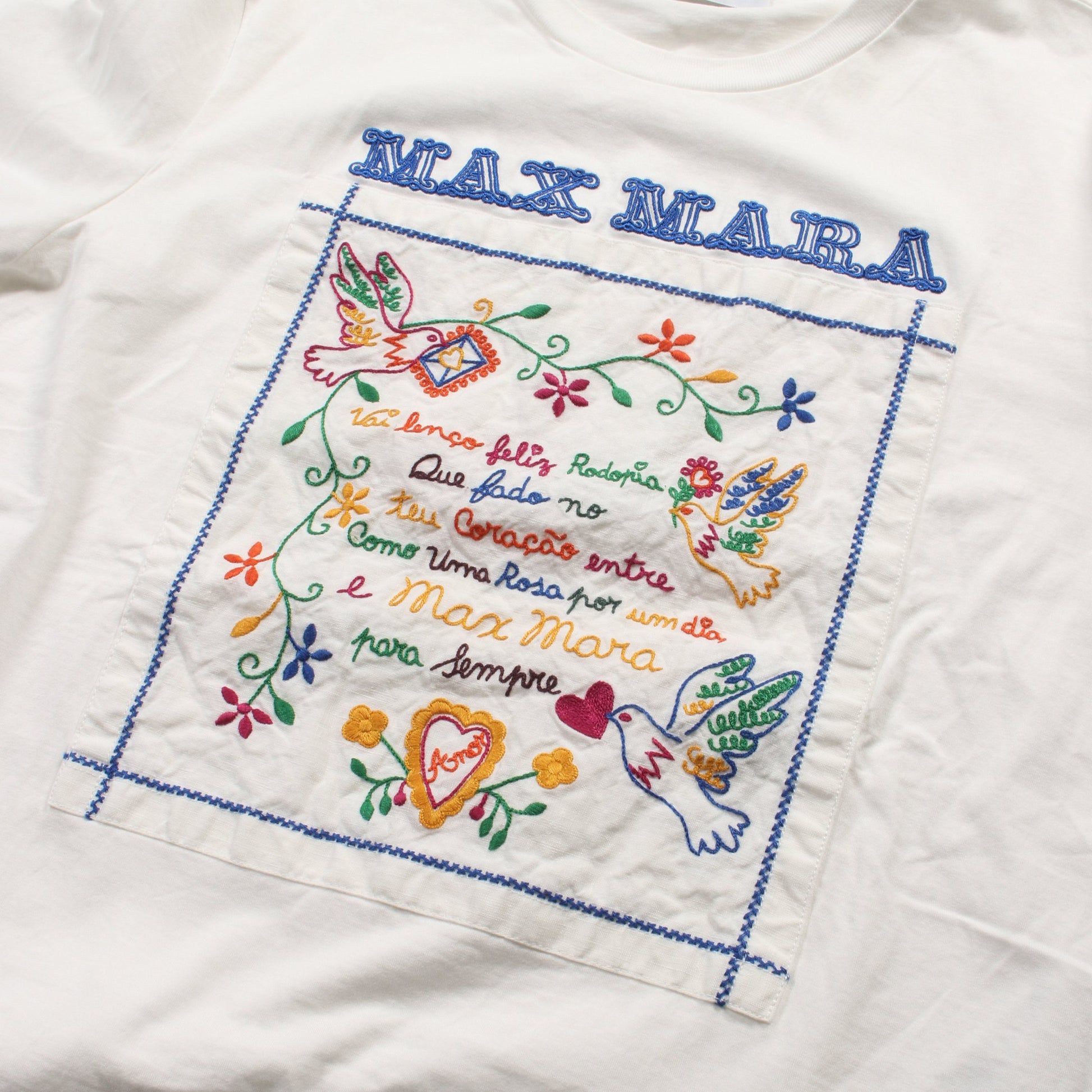 Tシャツ クルーネック 刺繍 コットン オフホワイト マックスマーラ トップス Max Mara