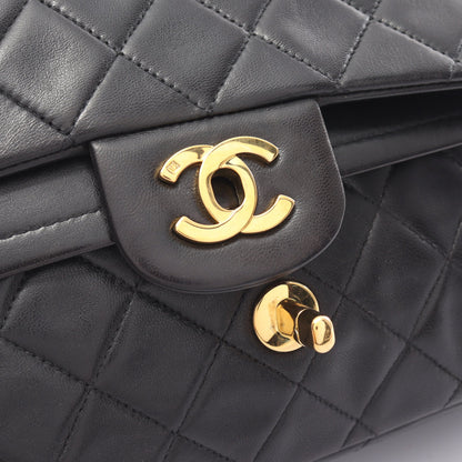 マトラッセ Wフラップ Wチェーンショルダーバッグ ラムスキン ブラック ゴールド金具 シャネル バッグ CHANEL