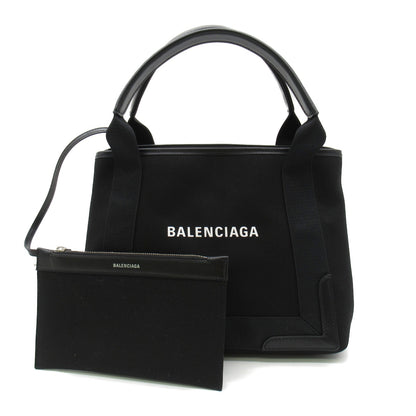 ネイビー スモール カバス ハンドバッグ トートバッグ キャンバス レザー ブラック バレンシアガ バッグ BALENCIAGA