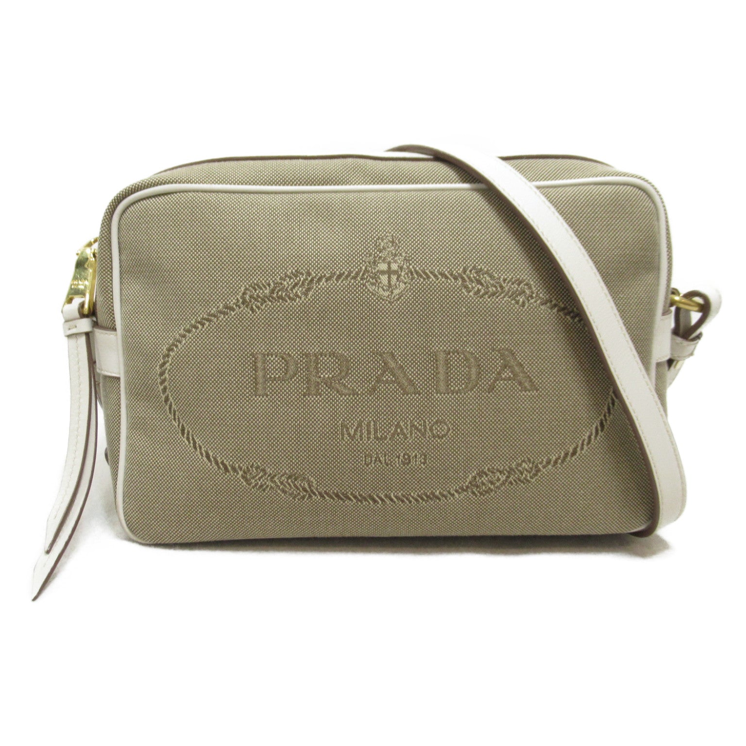 ショルダーバッグ ショルダーバッグ キャンバス レザー ベージュ ホワイト プラダ バッグ PRADA