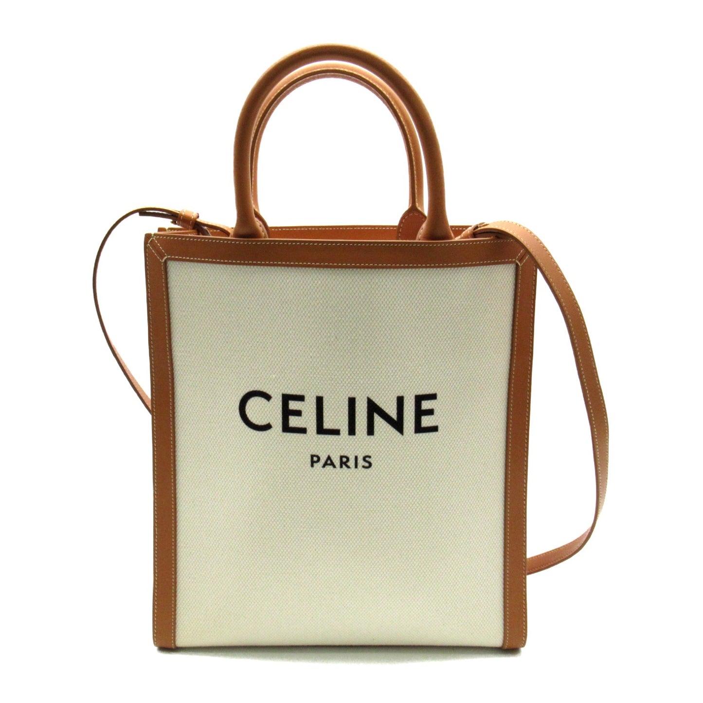 バーティカルカバ スモール ショルダーバッグ キャンバス ホワイト ブラウン セリーヌ バッグ CELINE