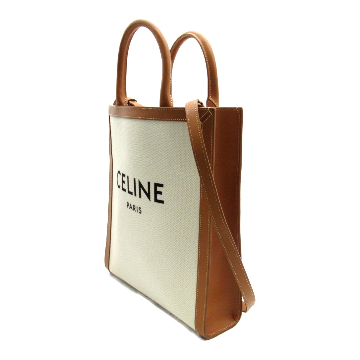 バーティカルカバ スモール ショルダーバッグ キャンバス ホワイト ブラウン セリーヌ バッグ CELINE