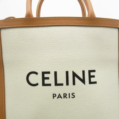 バーティカルカバ スモール ショルダーバッグ キャンバス ホワイト ブラウン セリーヌ バッグ CELINE