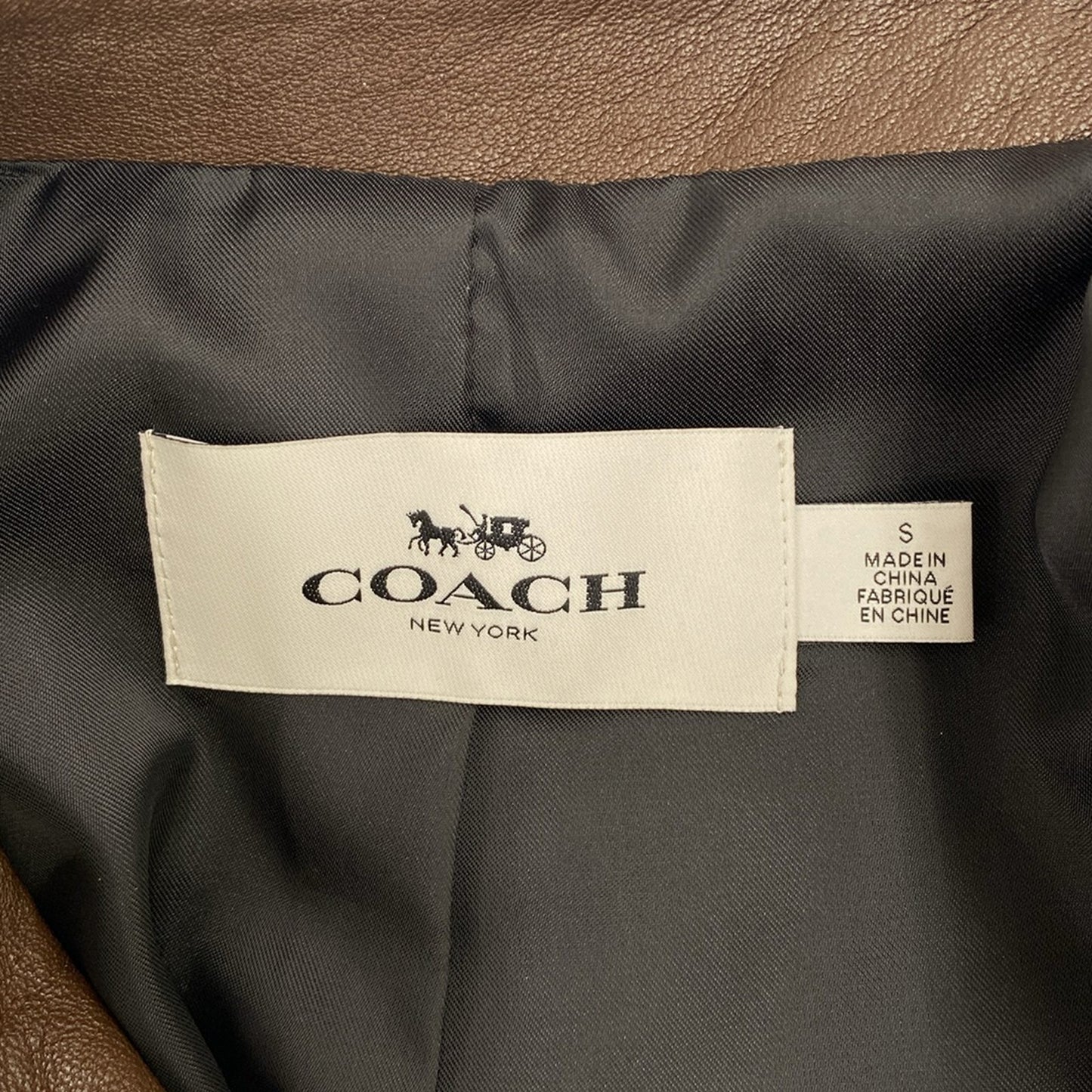 ジップ ジャケット ライダースジャケット ラムスキン（羊革） ブラウン コーチ アウター COACH