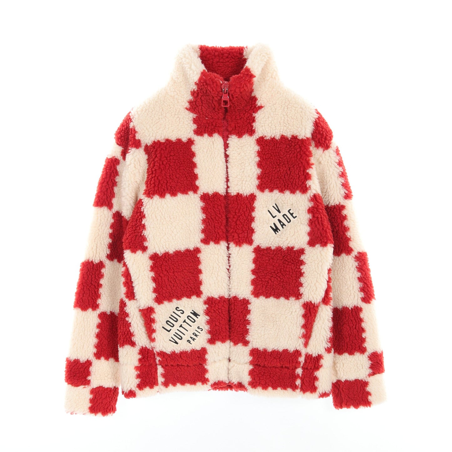 Louis Vuitton × NIGO ダミエ フリース ブルゾン オフホワイト レッド ルイヴィトン アウター LOUIS VUITTON