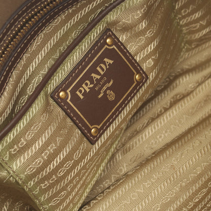 LOGO JACQUARD ロゴジャガード ハンドバッグ トートバッグ キャンバス レザー カーキベージュ ブラウン 2WAY プラダ バッグ PRADA