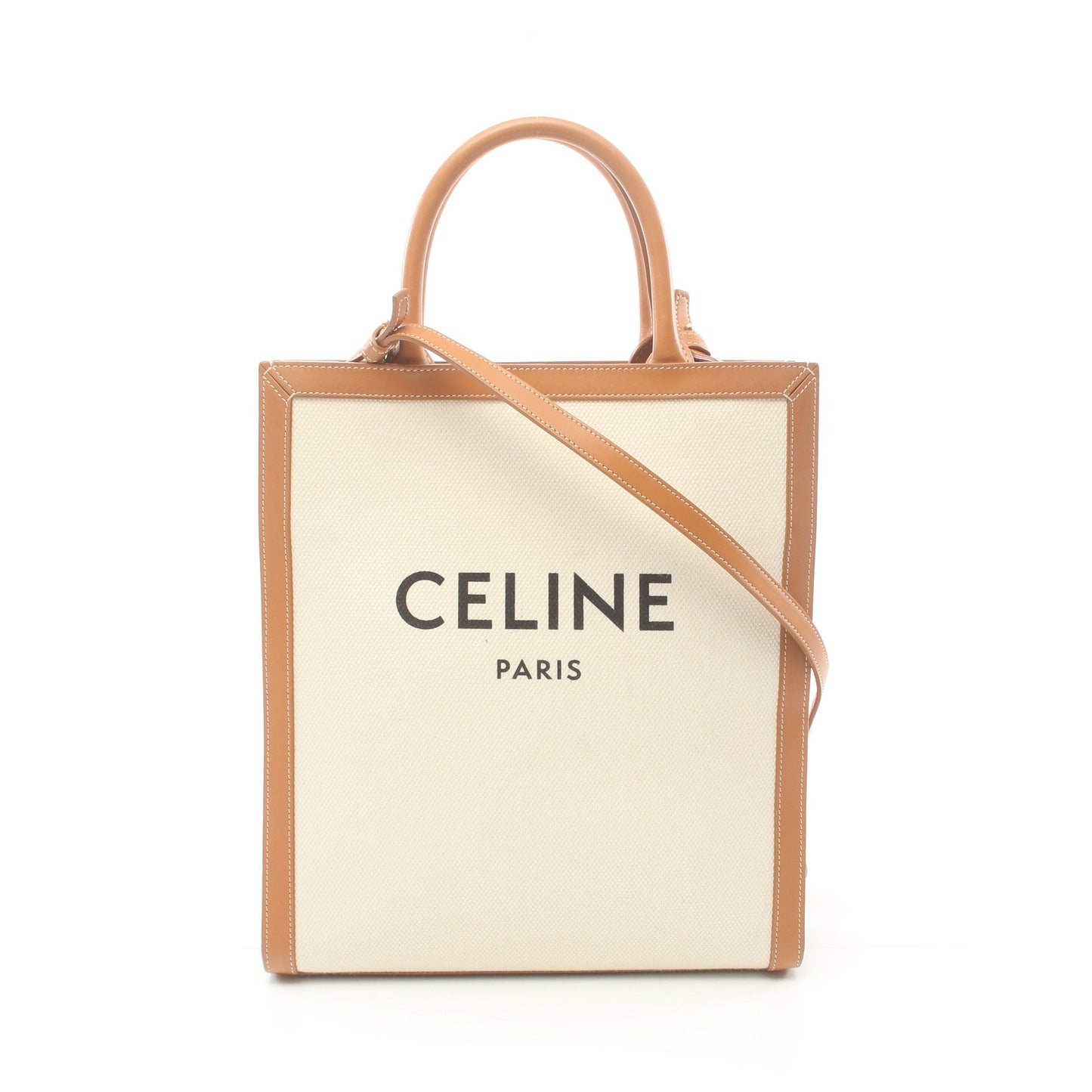 スモール バーティカル カバ ハンドバッグ トートバッグ キャンバス レザー オフホワイト ライトブラウン 2WAY セリーヌ バッグ CELINE