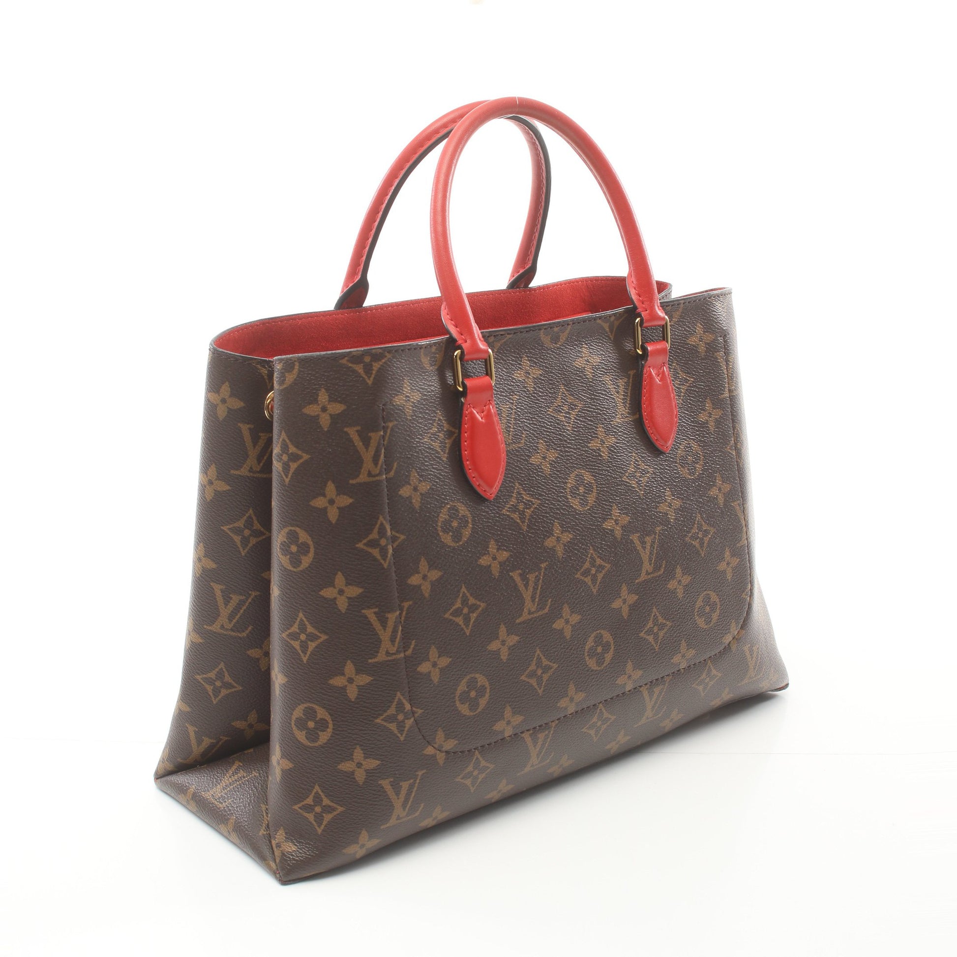 フラワー トート モノグラム コクリコ ハンドバッグ トートバッグ PVC レザー ブラウン レッド 2WAY ルイヴィトン バッグ LOUIS VUITTON