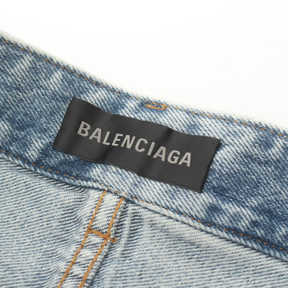 ミニ デニムスカート 総柄 コットン ライトブルー バレンシアガ ボトムス BALENCIAGA