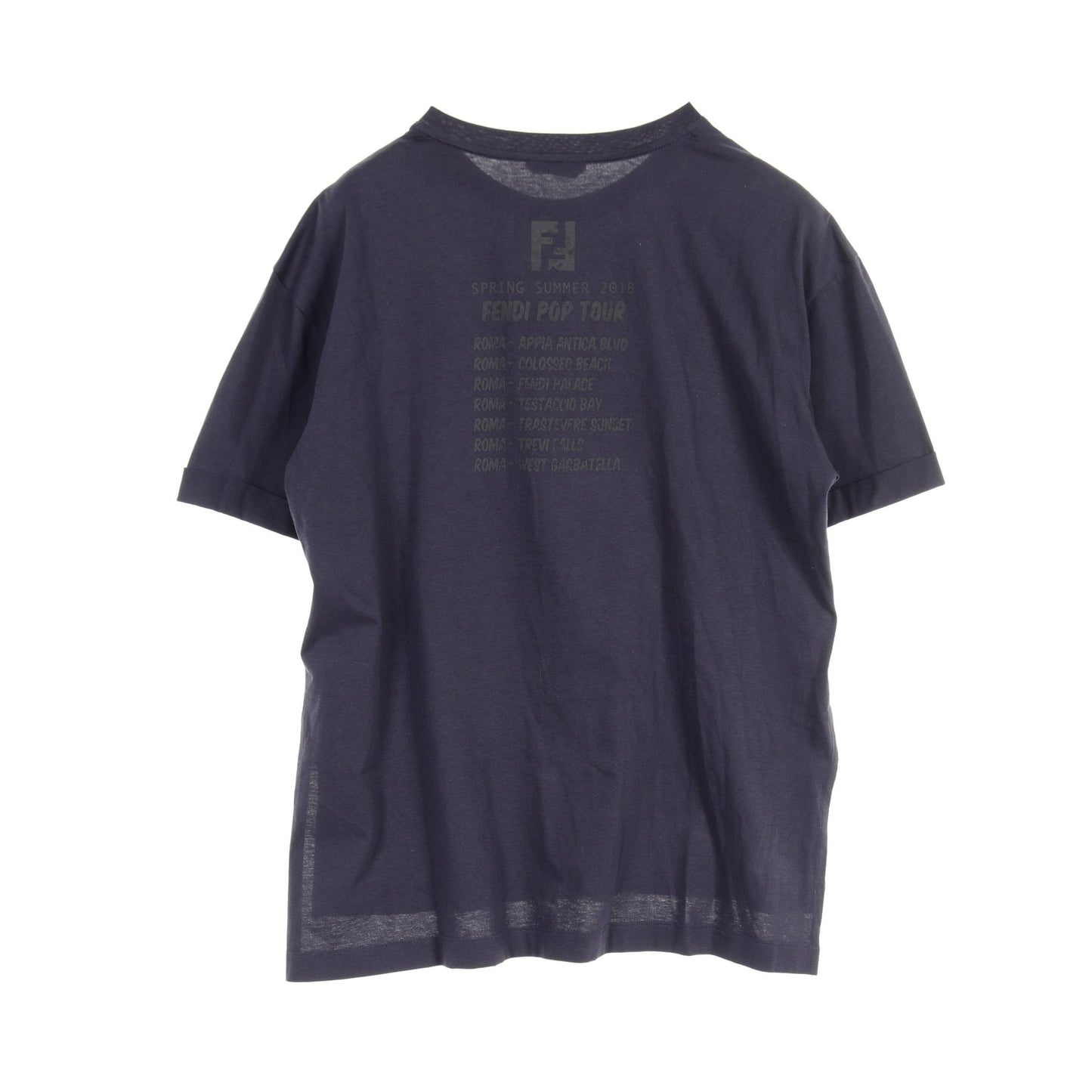 ポップツアー テスタッチョ ベイ Tシャツ コットン ネイビー スパンコール ビジュー フェンディ トップス FENDI