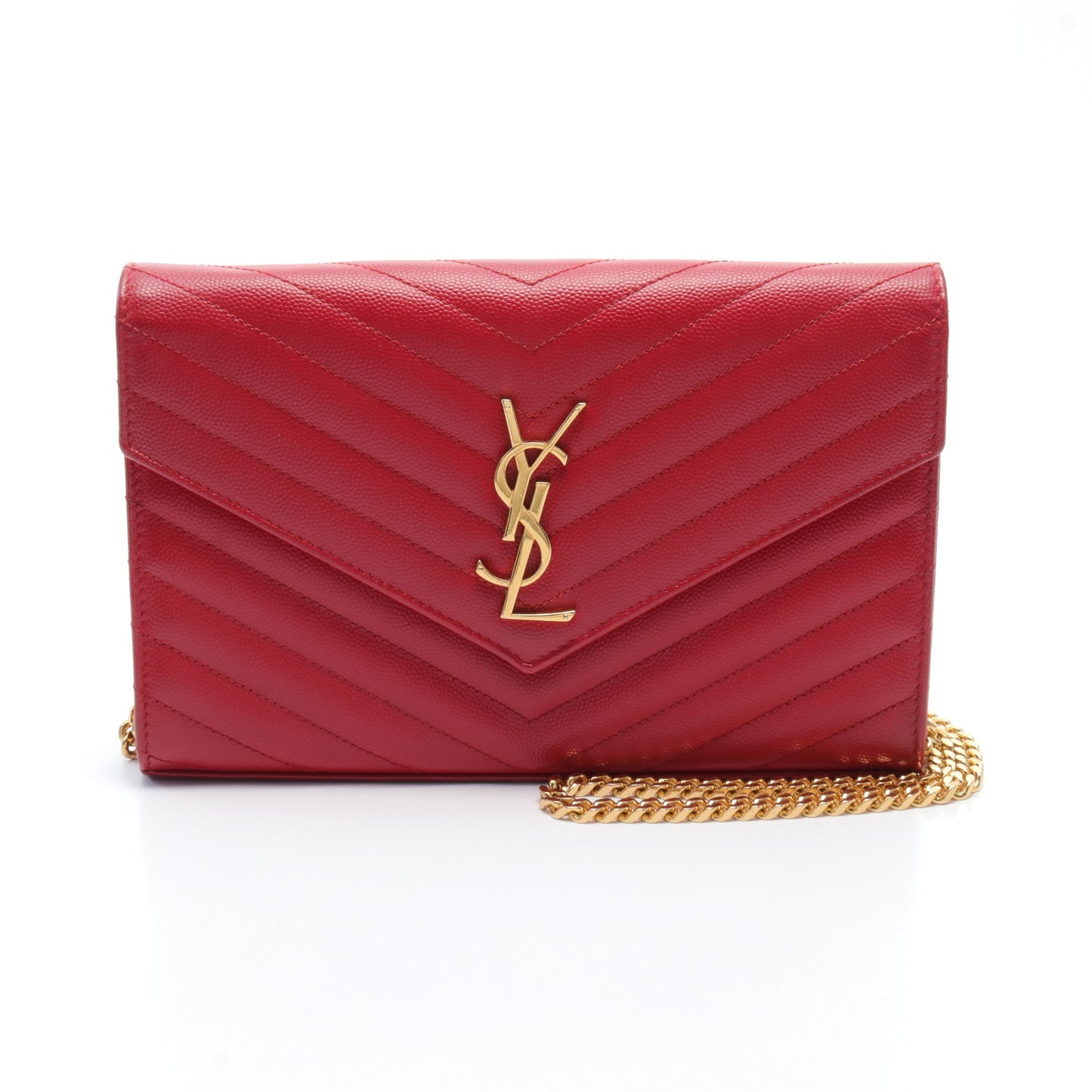 モノグラム サンローラン チェーンウォレット レザー レッド イヴサンローラン バッグ YVES SAINT LAURENT