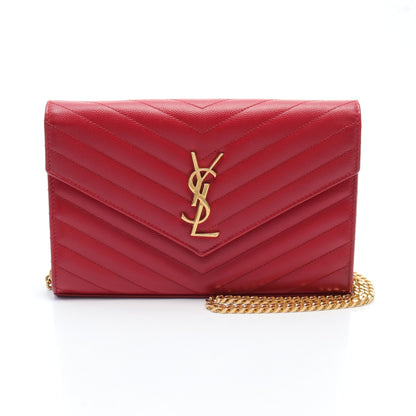 モノグラム サンローラン チェーンウォレット レザー レッド イヴサンローラン バッグ YVES SAINT LAURENT