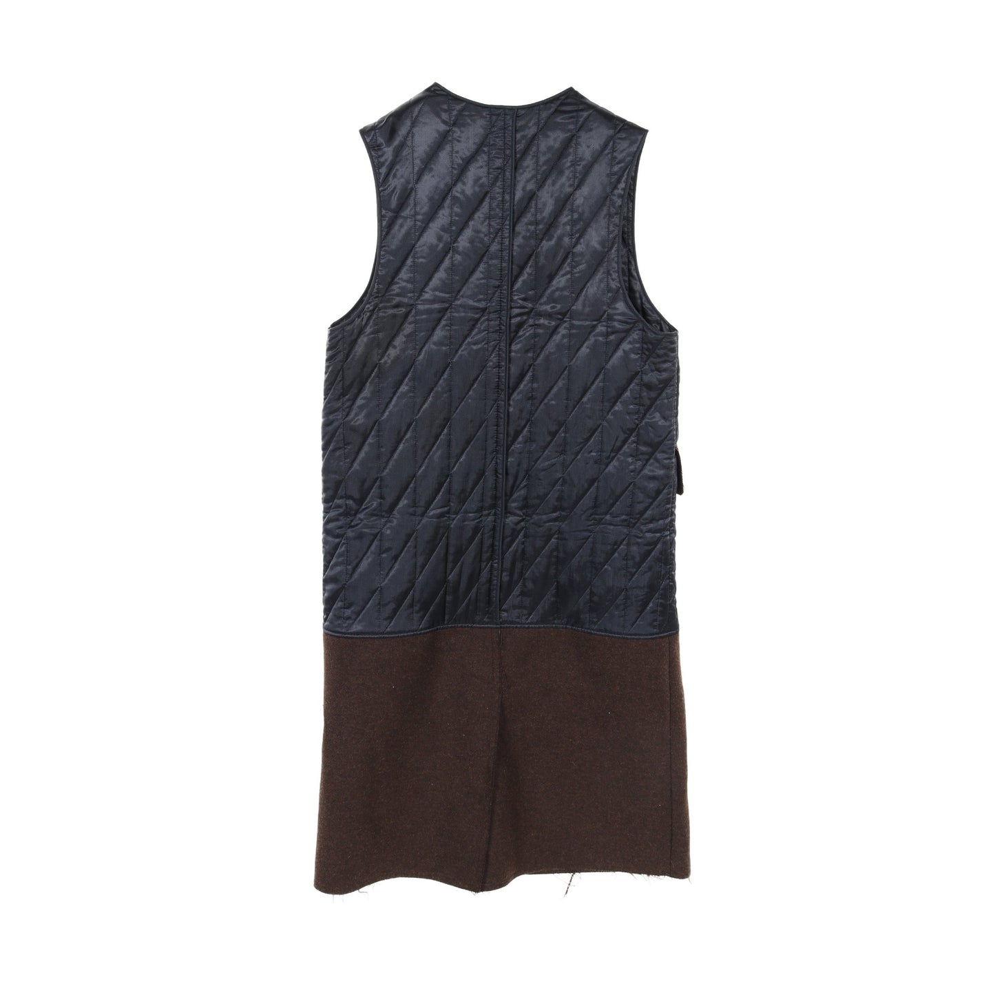 Patchwork long vest ロングジレ ベスト レーヨン ウール ネイビー ダークブラウン 切替 カットオフ プランシー