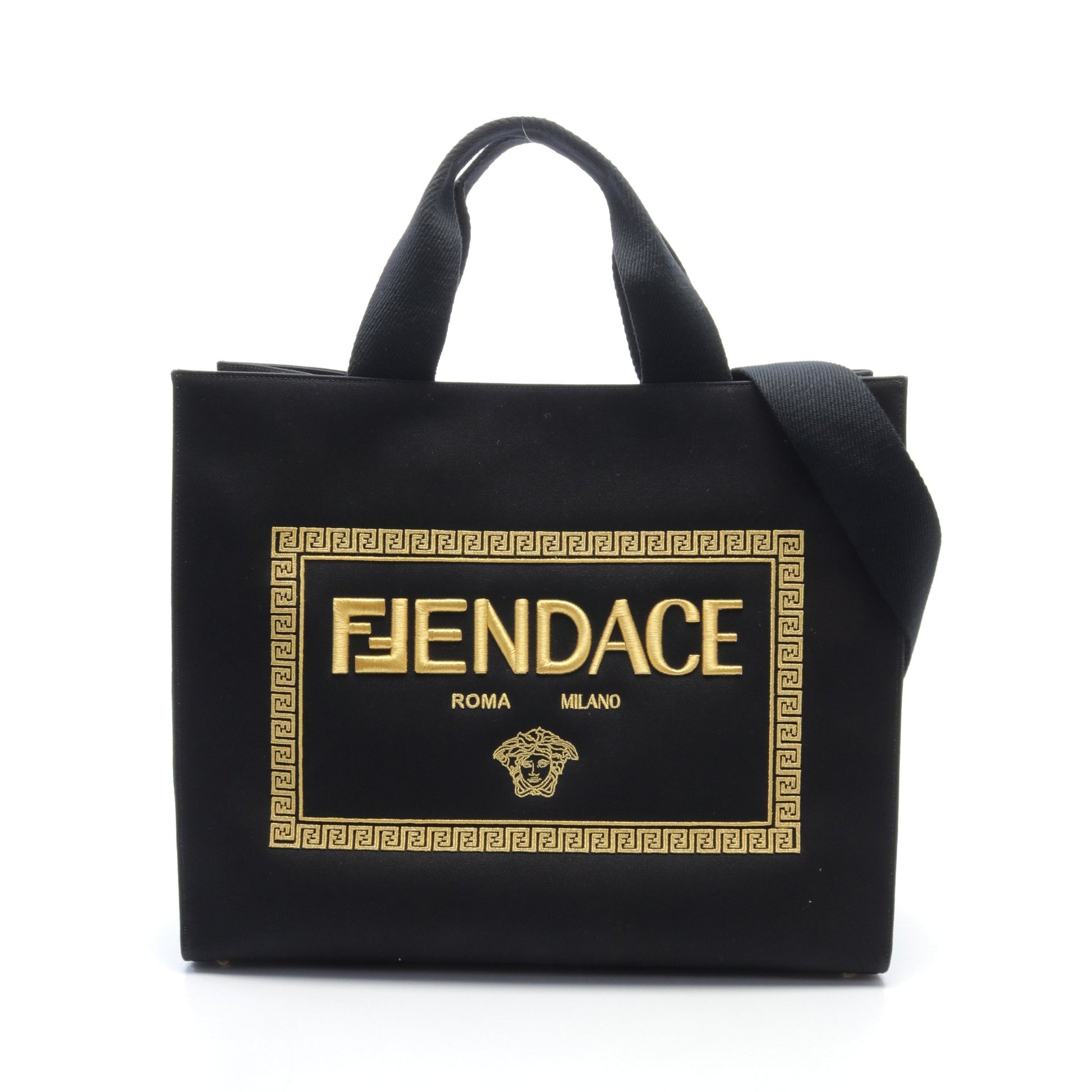 FENDI × VERSACE FENDACE フェンダーチェ ハンドバッグ トートバッグ キャンバス ブラック 2WAY フェンディ バッグ FENDI