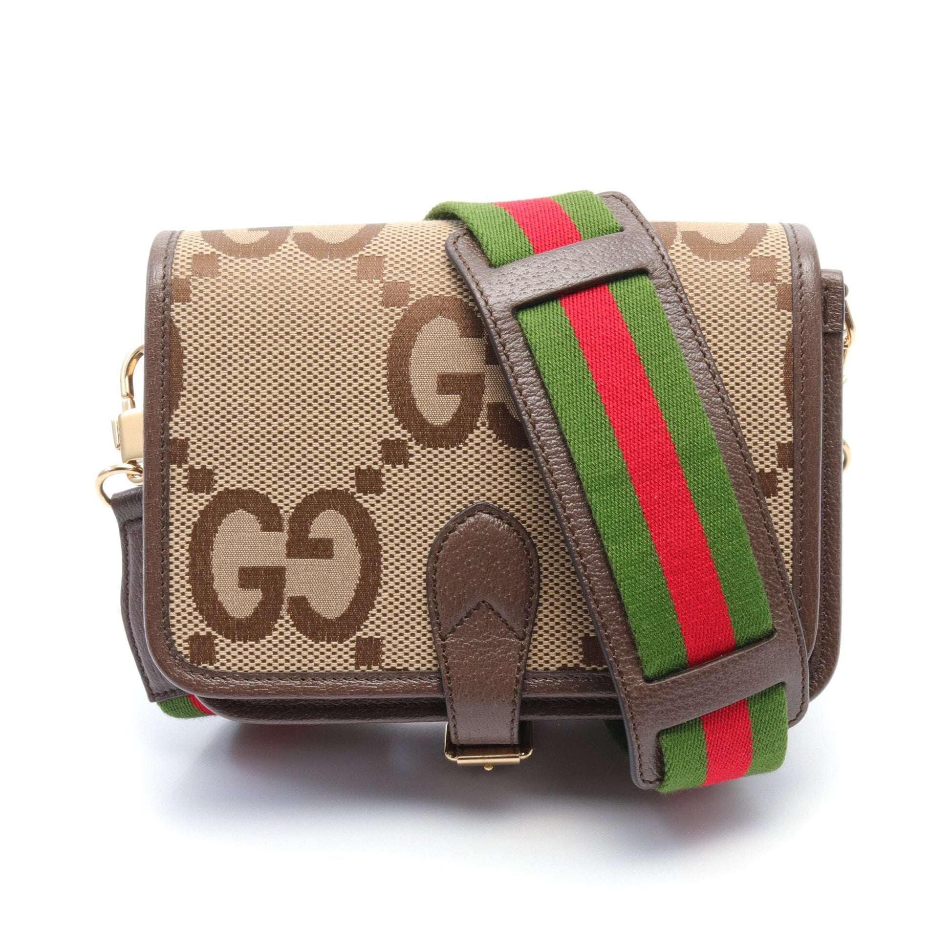 ジャンボGG ショルダーバッグ キャンバス レザー ベージュ ダークブラウン グッチ バッグ GUCCI