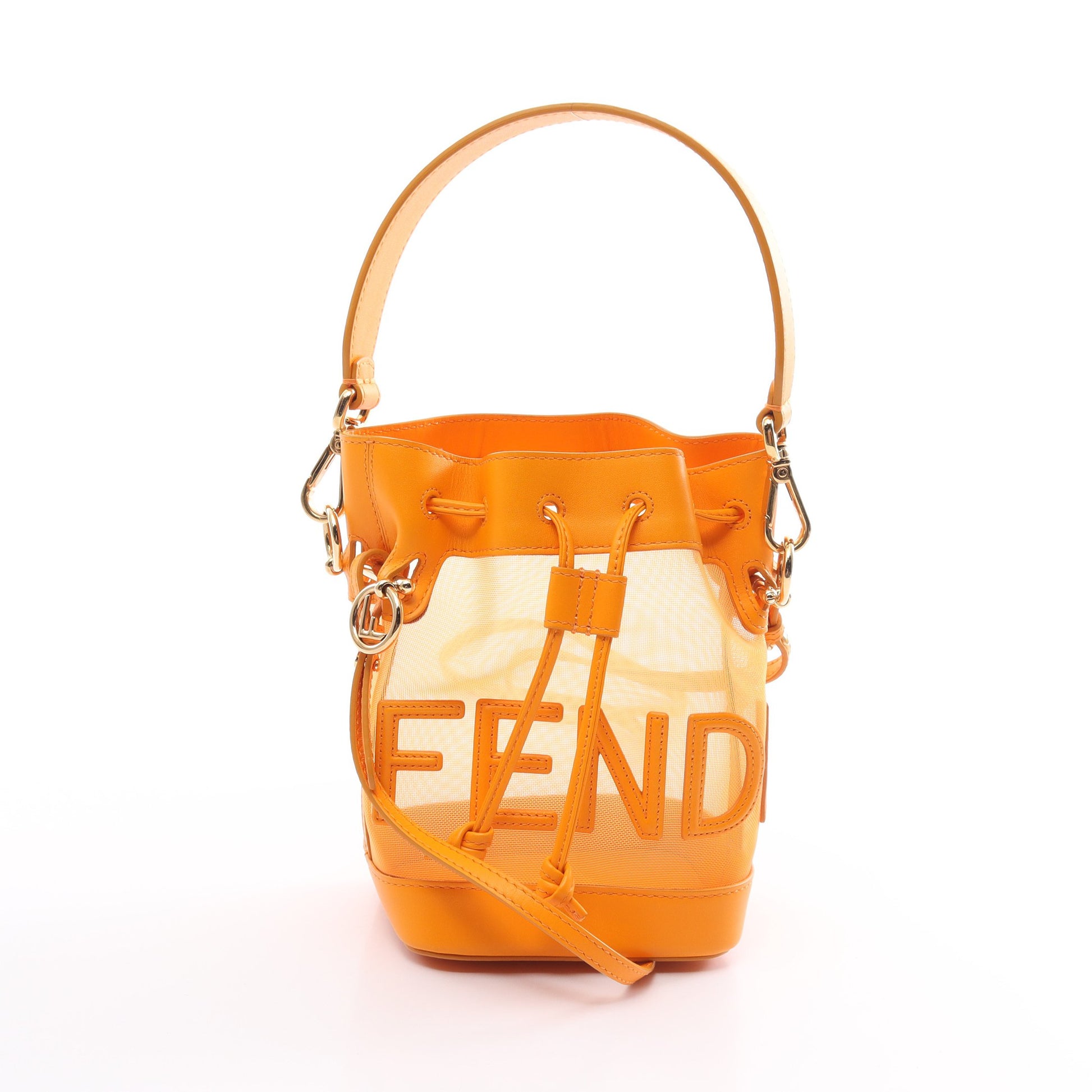 ミニ モン トレゾール ハンドバッグ メッシュ レザー オレンジ 2WAY フェンディ バッグ FENDI