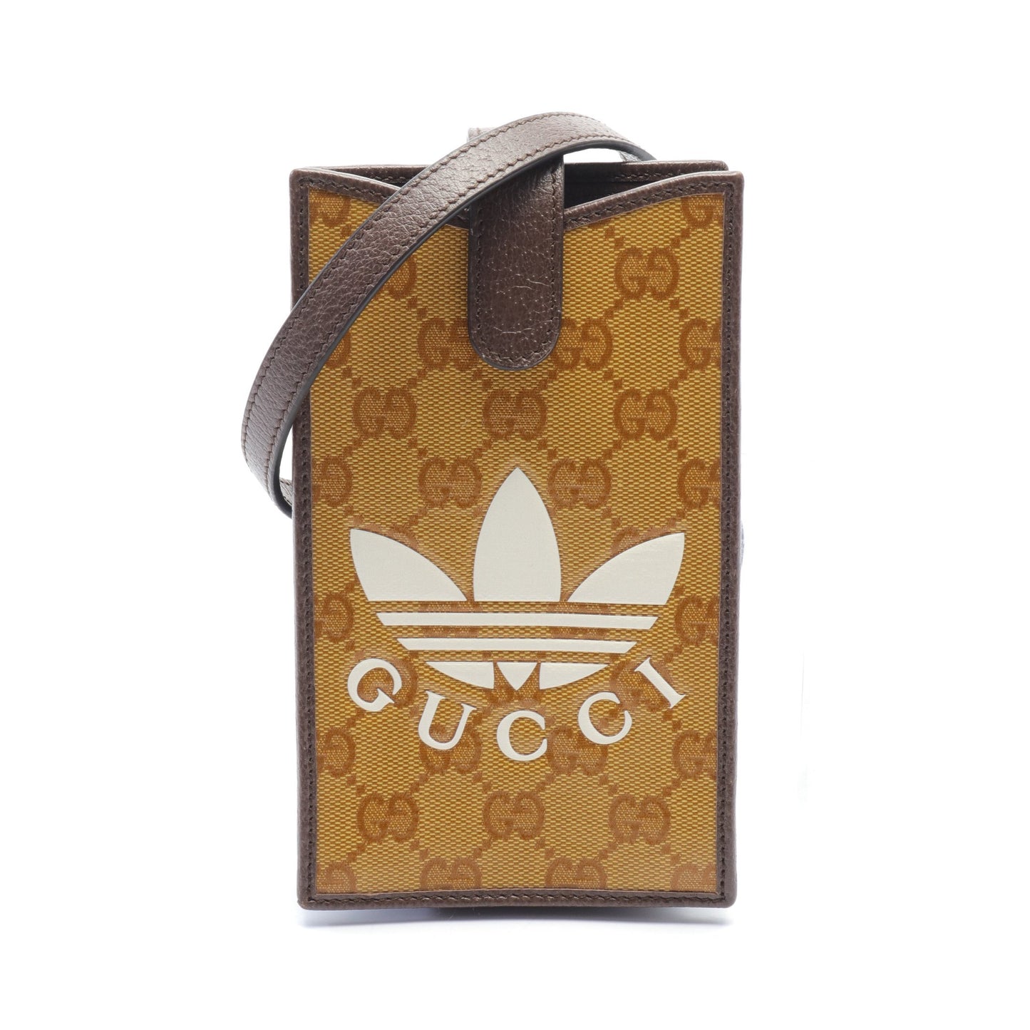 GUCCI × adidas GGクリスタル スマホケース ショルダーバッグ コーティングキャンバス レザー イエローブラウン ダークブラウン グッチ バッグ GUCCI