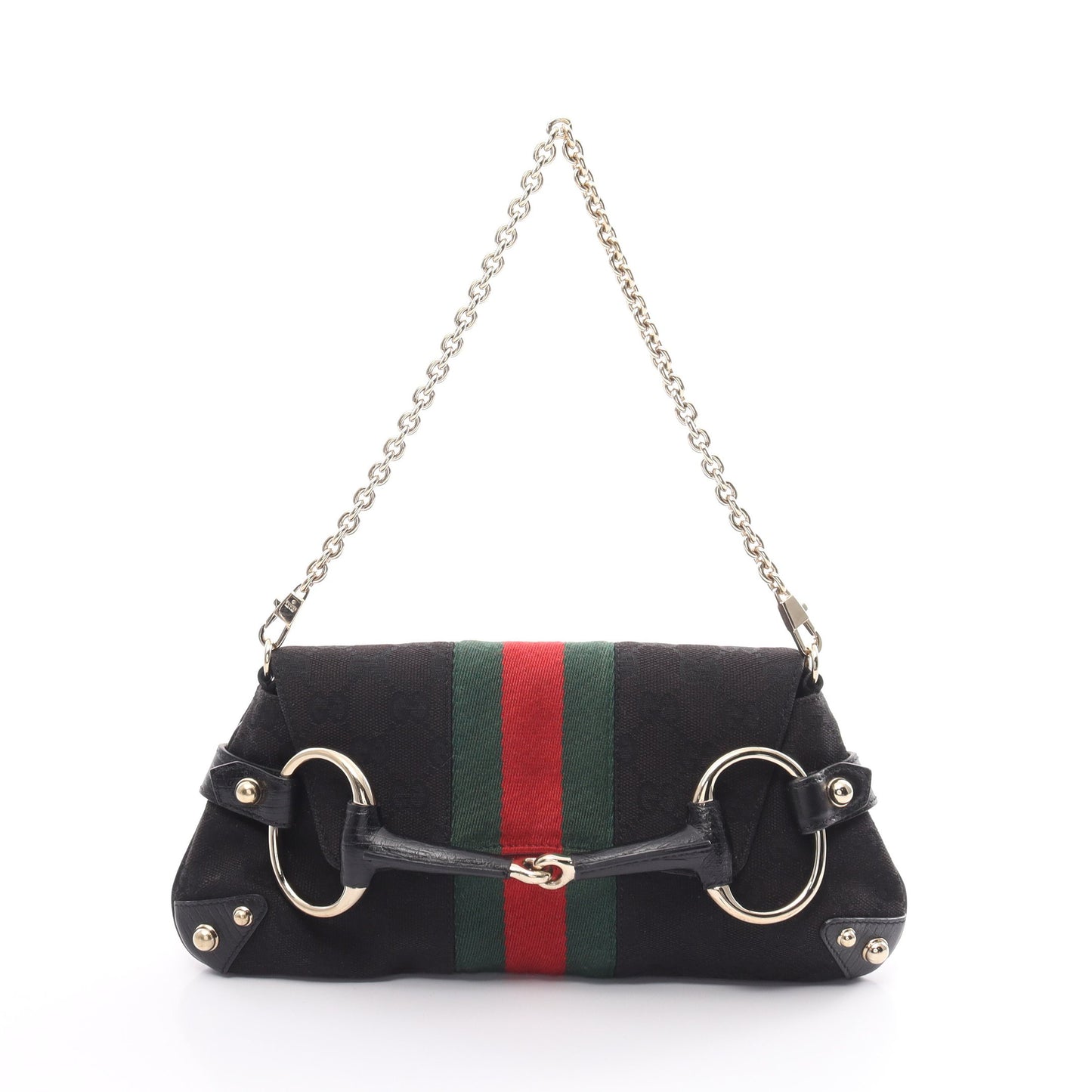 ホースビット GGキャンバス シェリーライン チェーンハンドバッグ キャンバス レザー ブラック マルチカラー グッチ バッグ GUCCI