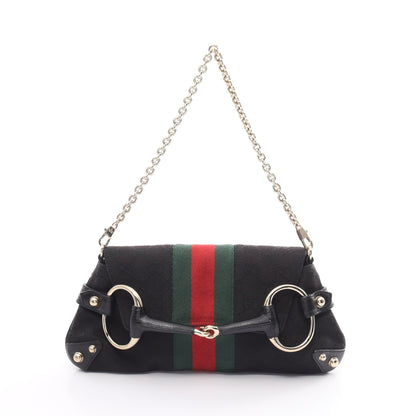 ホースビット GGキャンバス シェリーライン チェーンハンドバッグ キャンバス レザー ブラック マルチカラー グッチ バッグ GUCCI