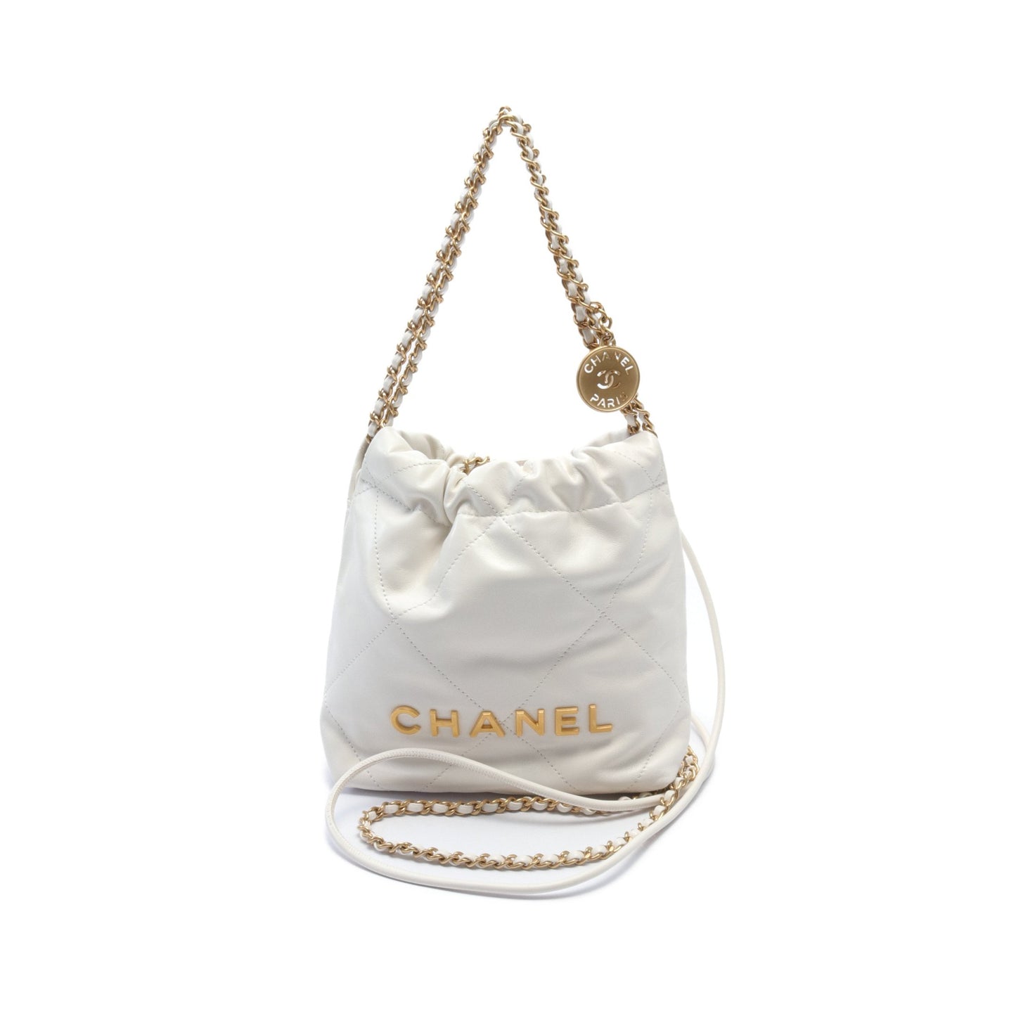 シャネル22 ミニ チェーンハンドバッグ レザー オフホワイト ゴールド金具 2WAY シャネル バッグ CHANEL