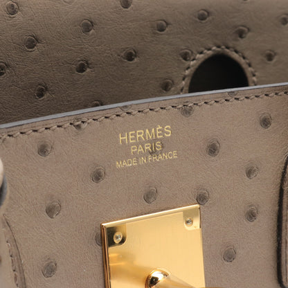 バーキン30 グリアスファルト ハンドバッグ オーストリッチ グレーベージュ ゴールド金具 Y刻印 エルメス バッグ HERMES