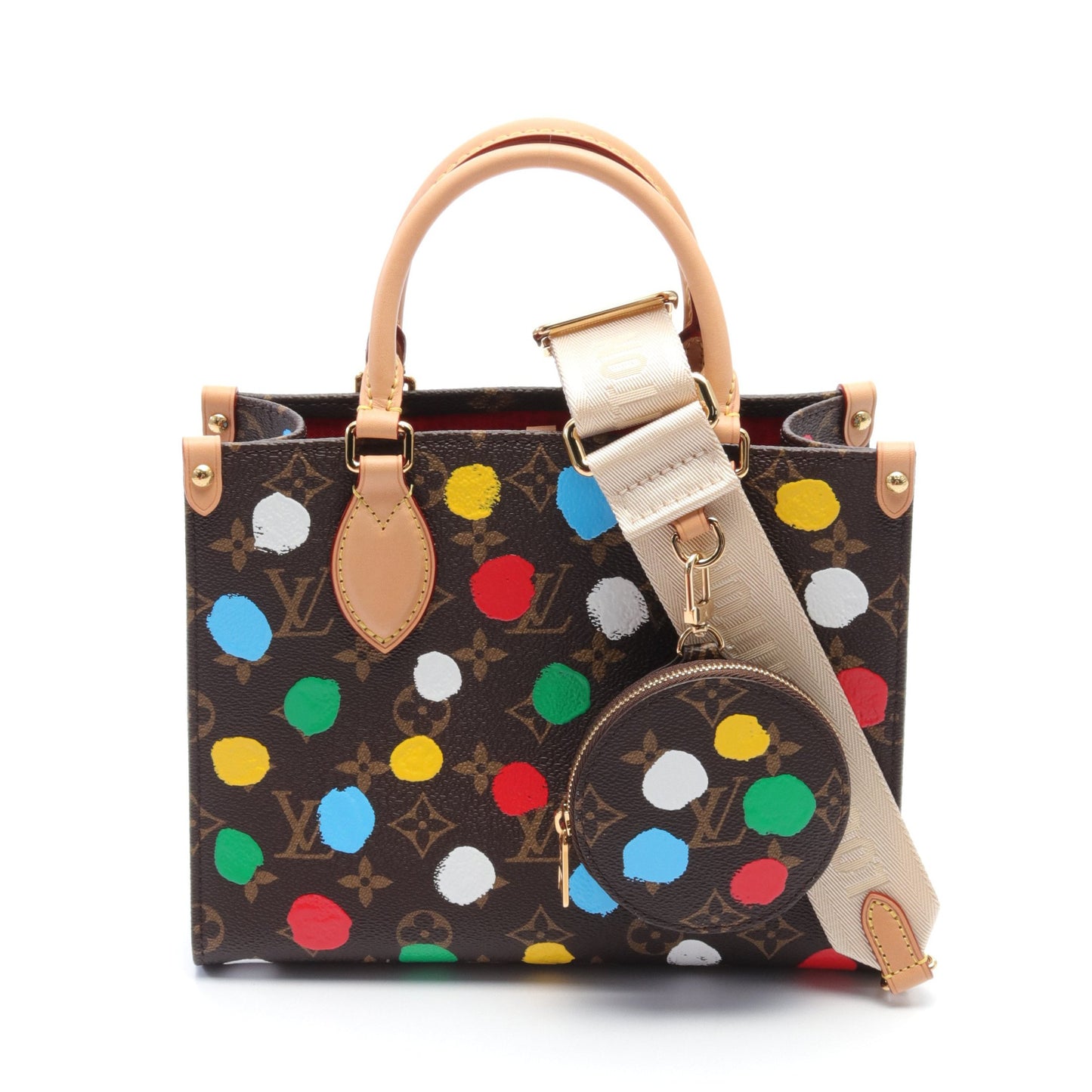 LOUIS VUITTON × yayoi kusama オンザゴーPM ハンドバッグ PVC レザー ブラウン マルチカラー 2WAY ルイヴィトン バッグ LOUIS VUITTON