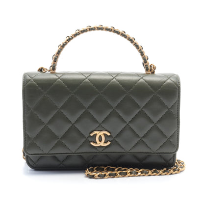 トップハンドル マトラッセ チェーンウォレット レザー カーキグリーン マットゴールド金具 シャネル バッグ CHANEL